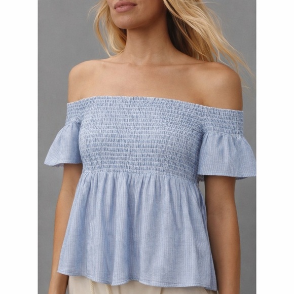 American Eagle Outfitters Tops - American Eagle Blue White Striped Off Shoulder Top Shirt S